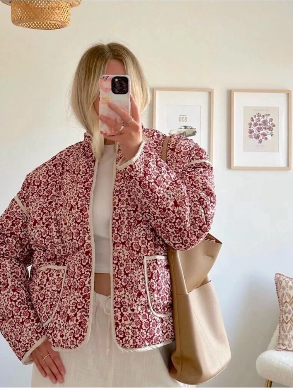 Cottagecore Quilted Burgundy Floral Windbreaker Wicking Jacket